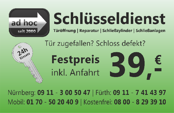 ad hoc Schlüsseldienst 39€ Festpreis in Nürnberg - Logo