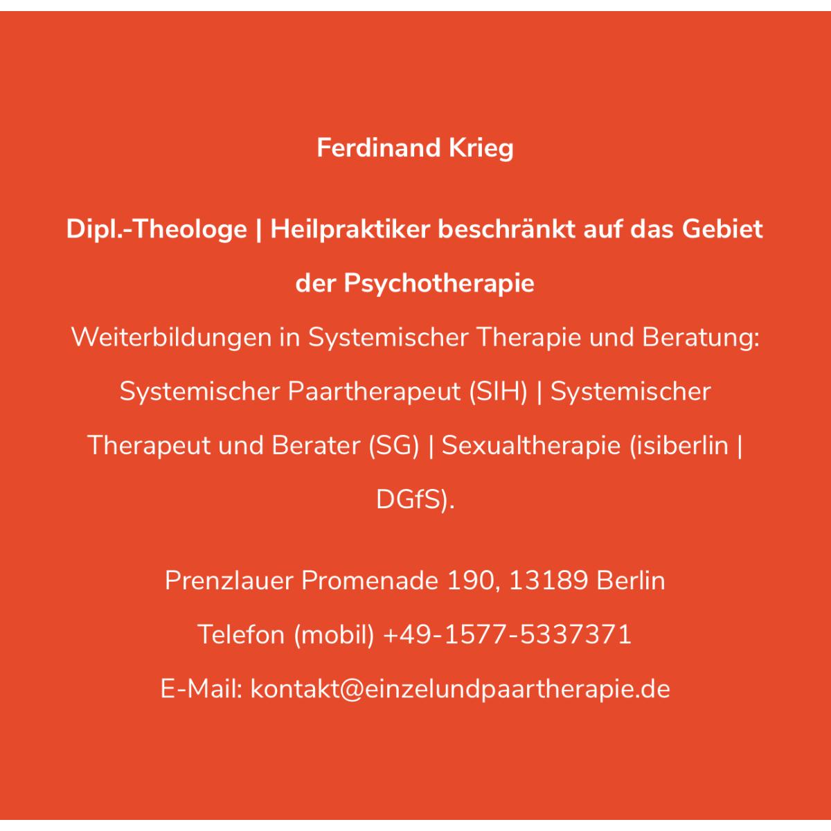 Ferdinand Krieg. Paartherapie in Berlin. Heilpraktiker beschränkt auf das Gebiet der Psychotherapie. in Berlin - Logo